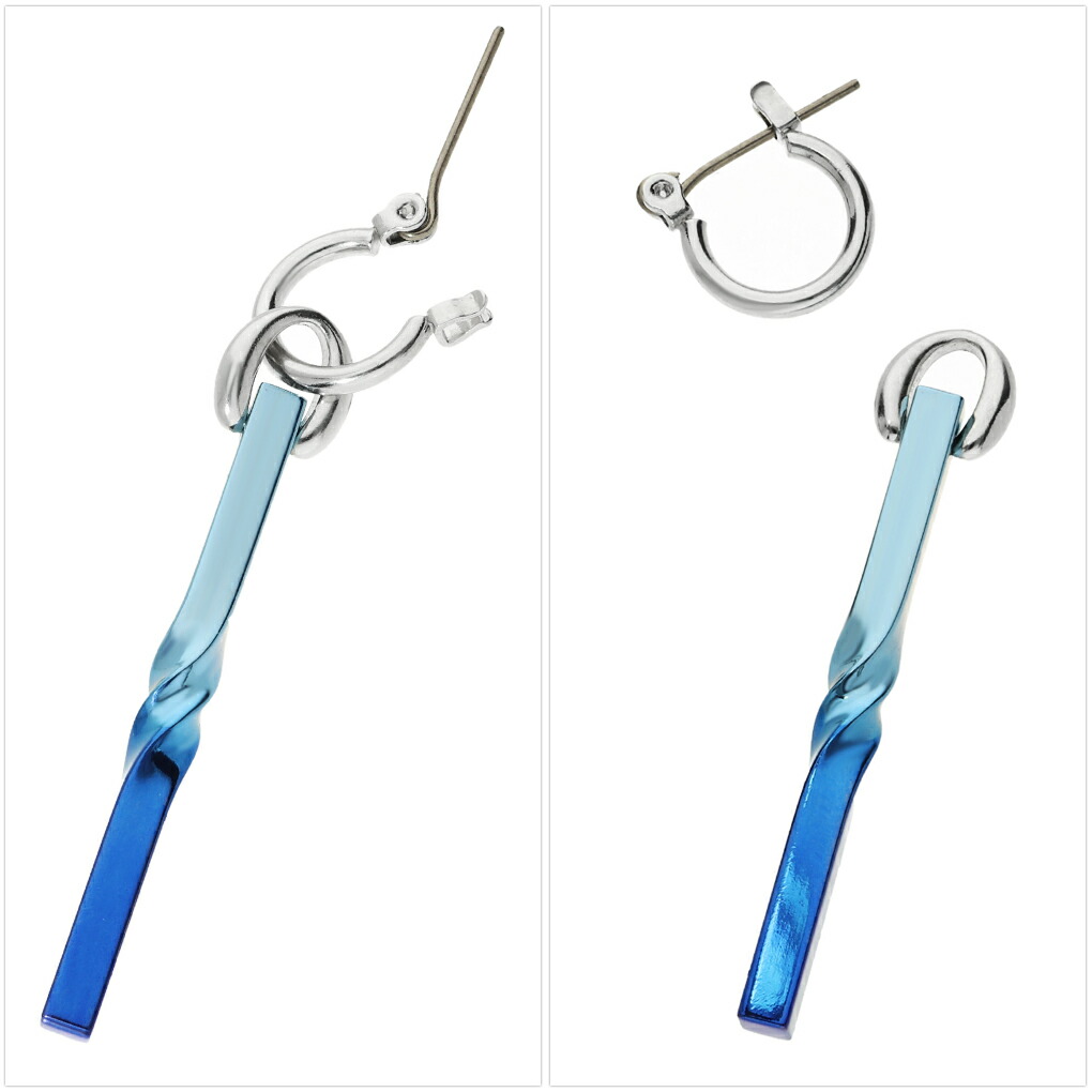 Hizm 純チタン 流水に空 S ピアス 1P 片耳用 チタン 水色 青 ブルー 揺れる スティック バー 棒 ねじり 捻り ツイスト 上品 大人 きれいめ きれい 爆買の画像