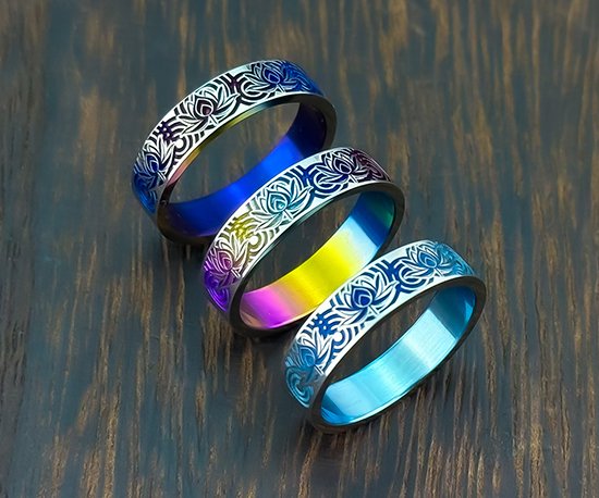 Hizm 空色蓮華リング 5mm 幅 赤紫色×青色 純チタン製 1-30号 チタン