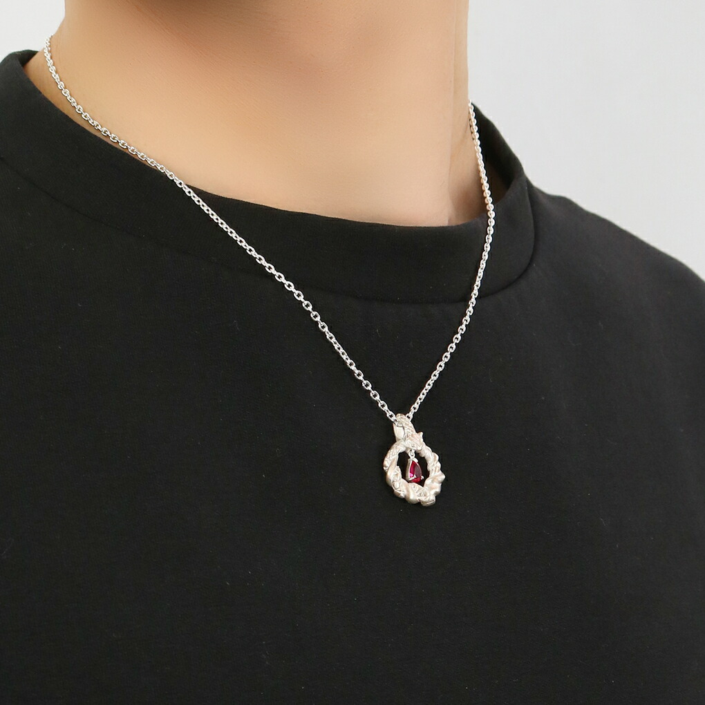 kokonoe 結白蛇 ネックレス ペンダント ペンダントトップ ペンダントチャーム シルバー 合成ルビー 925 蛇 へび スネーク 白蛇 蛇神 注連縄 縁起物 爆買の画像