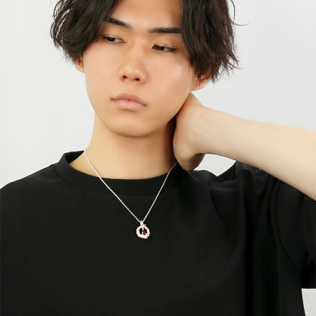 kokonoe 結白蛇 ネックレス ペンダント ペンダントトップ ペンダントチャーム シルバー 合成ルビー 925 蛇 へび スネーク 白蛇 蛇神 注連縄 縁起物 爆買の画像