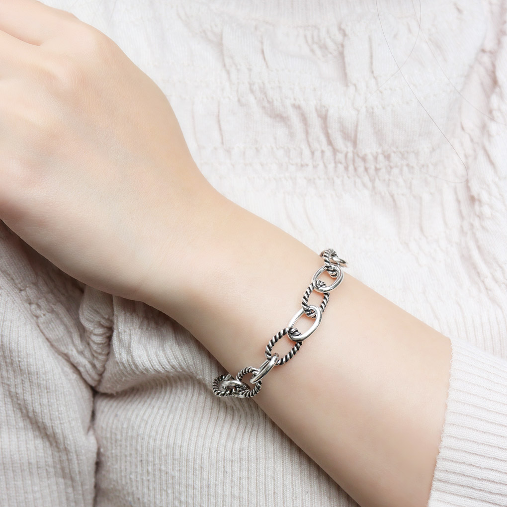 シルバー925 コンビ あずきチェーン ブレスレット シルバー マンテル T