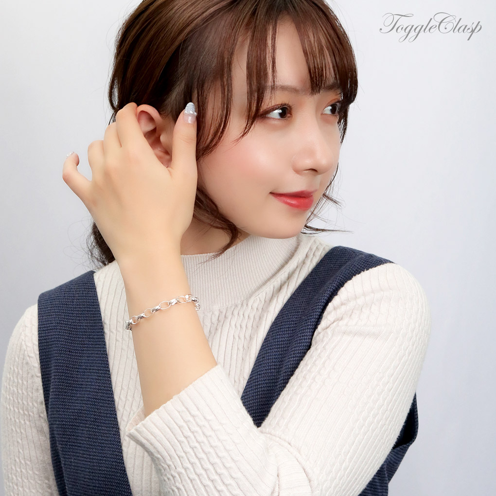 シルバー925 貝成チェーン ブレスレット シルバー マンテル Tバー 17〜21cm シンプル マンテルチェーン 長甲丸 平甲丸 トグル トグルクラスプ | ブランド登録なし | 08