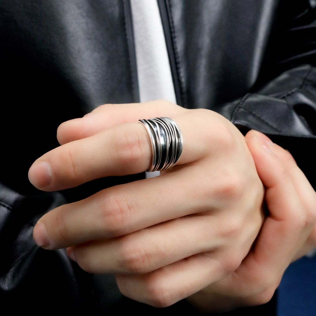 幅広 ヴィンテージ パターン シルバー リング 指輪 17〜21号 メンズ