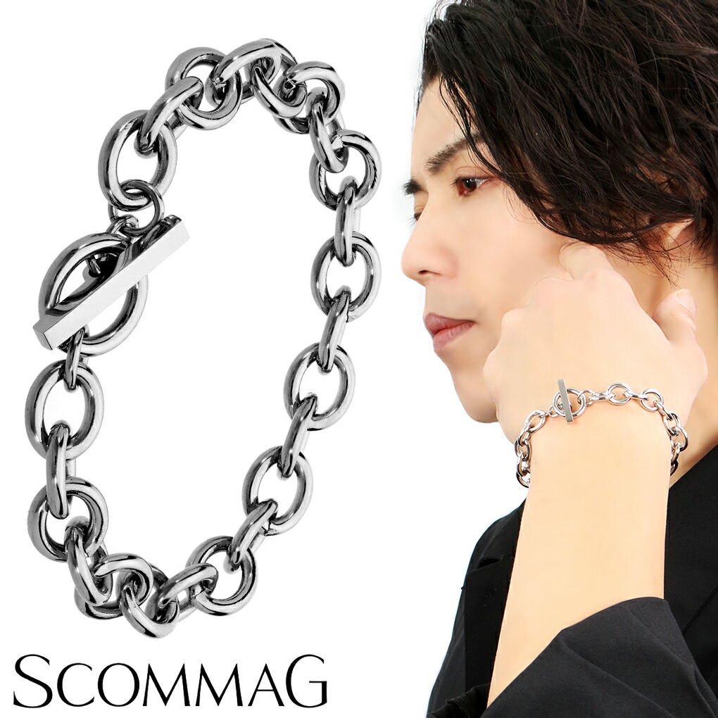 SCOMMAG マンテル ステンレス チェーン ブレスレット Lサイズ 小豆