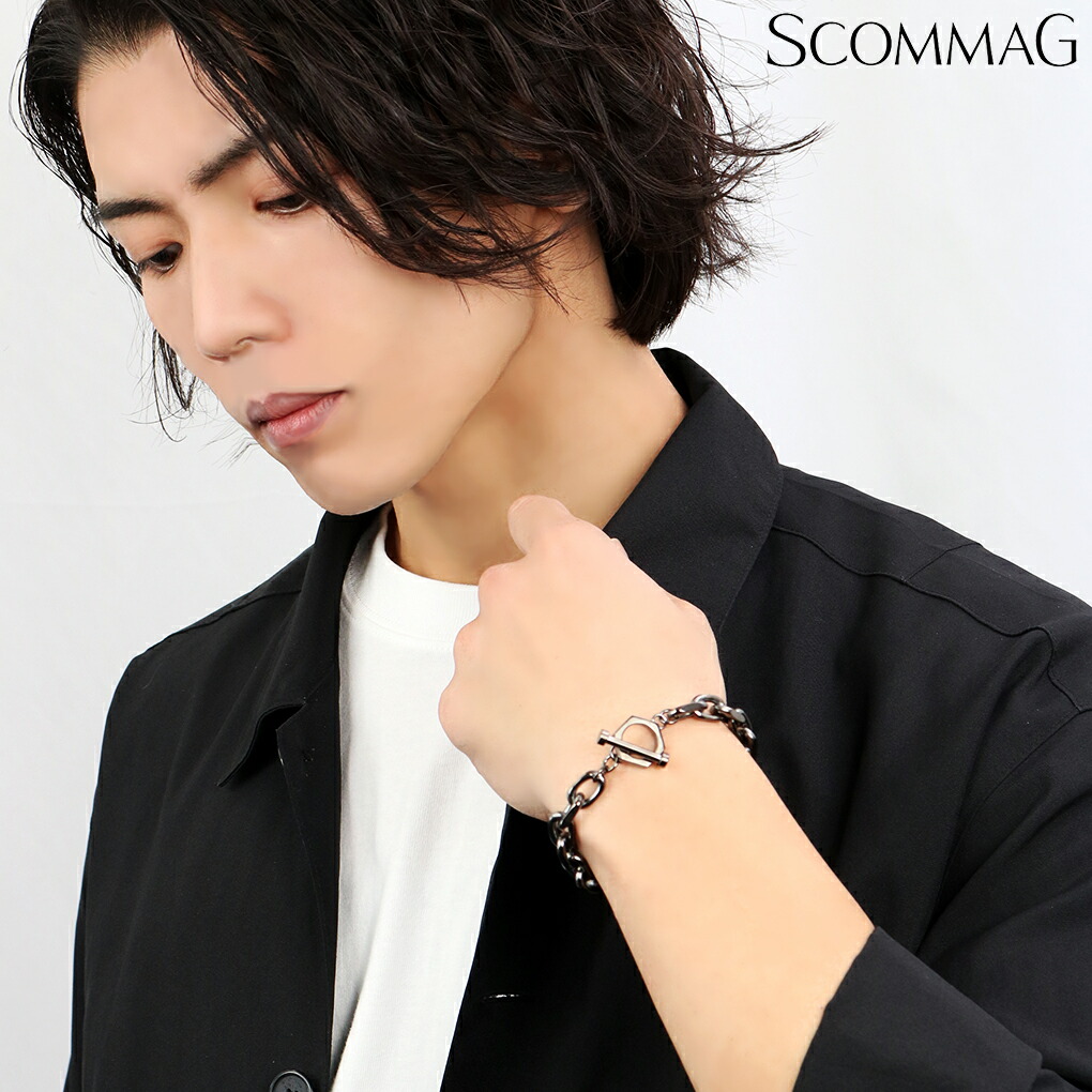 SCOMMAG マンテル ステンレス チェーン ブレスレット Lサイズ ブラック 黒 メンズブレスレット ブレス サージカルステンレス 金属アレルギー 爆買_3