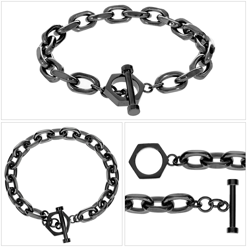 SCOMMAG マンテル ステンレス チェーン ブレスレット Lサイズ ブラック 黒 メンズブレスレット ブレス サージカルステンレス 金属アレルギー 爆買_4