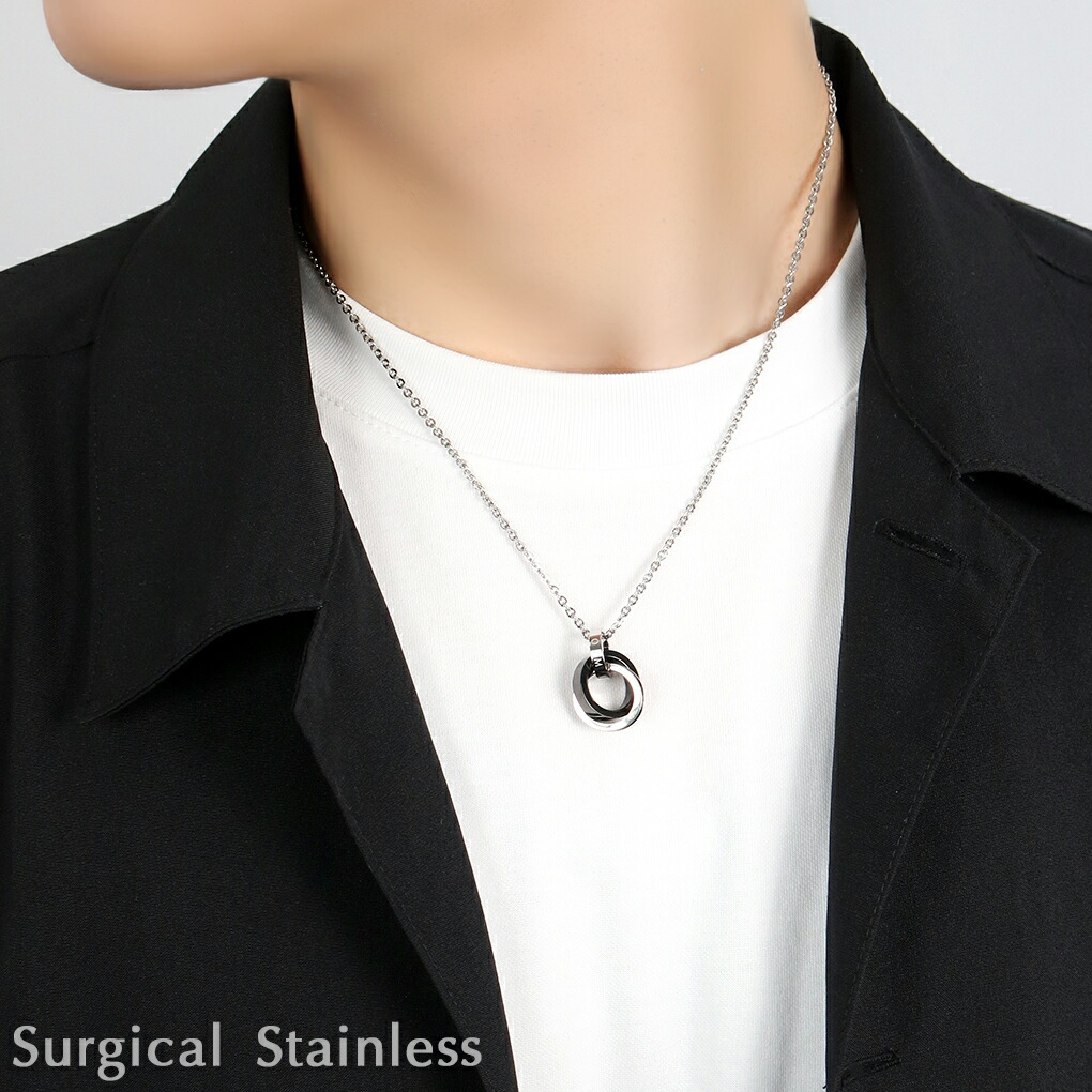 c*o様 スビン リングネックレス SCOMMAG ステンレス ダブル ブラック リング ネックレス (チェーン付き