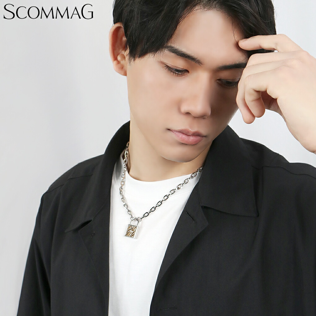 SCOMMAG ナンバー パドロック ステンレス ネックレス (チェーン付き