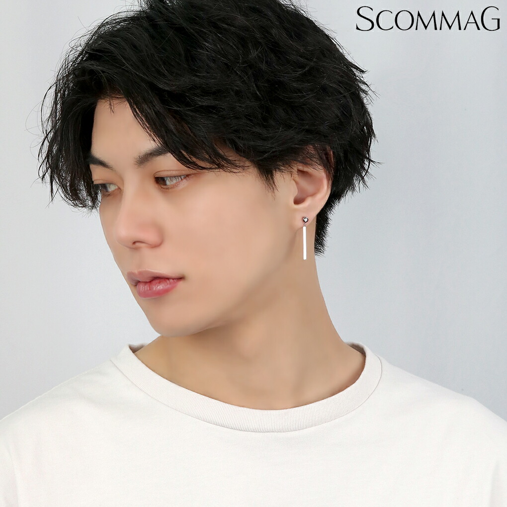 SCOMMAG ロングバー ステンレス ピアス 1P 片耳用 スワロフスキー