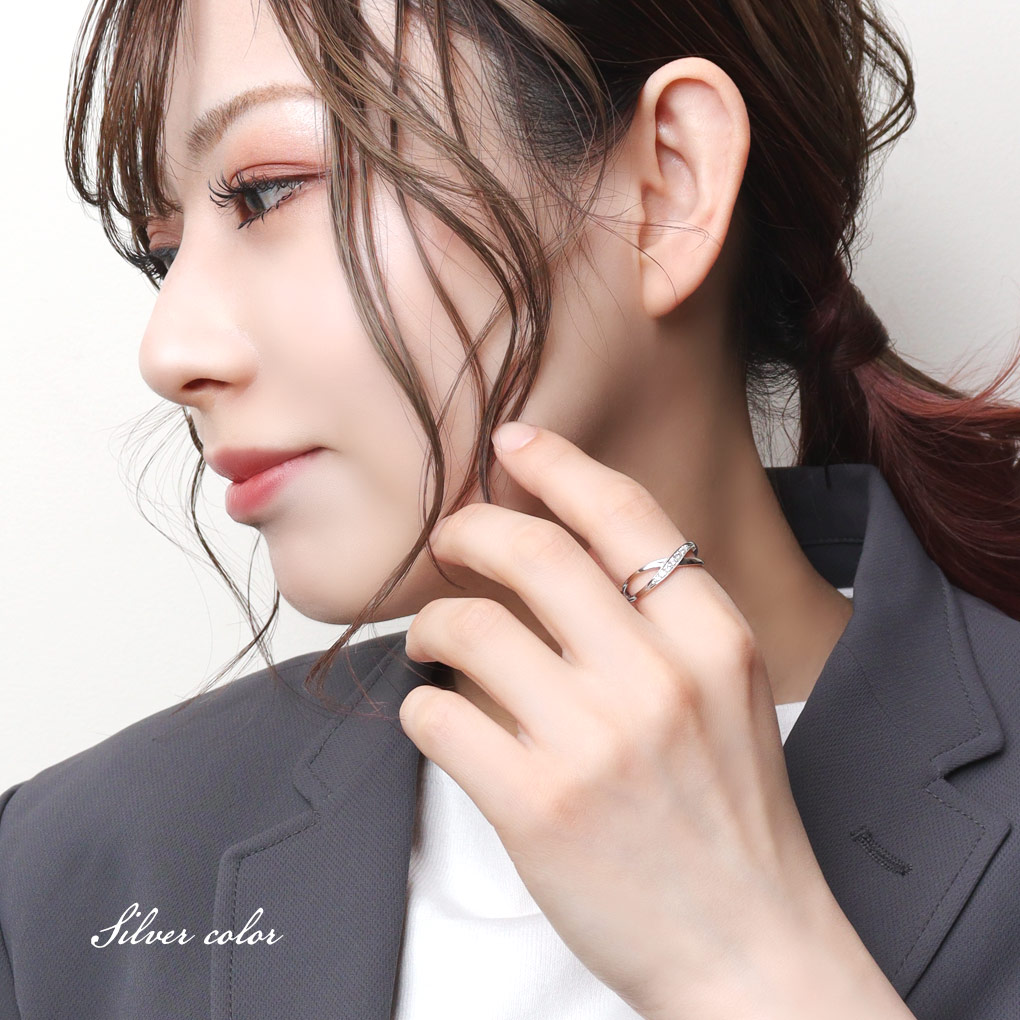 選べる2カラー エタニティ クロスライン リング 指輪 13号 15号 17号