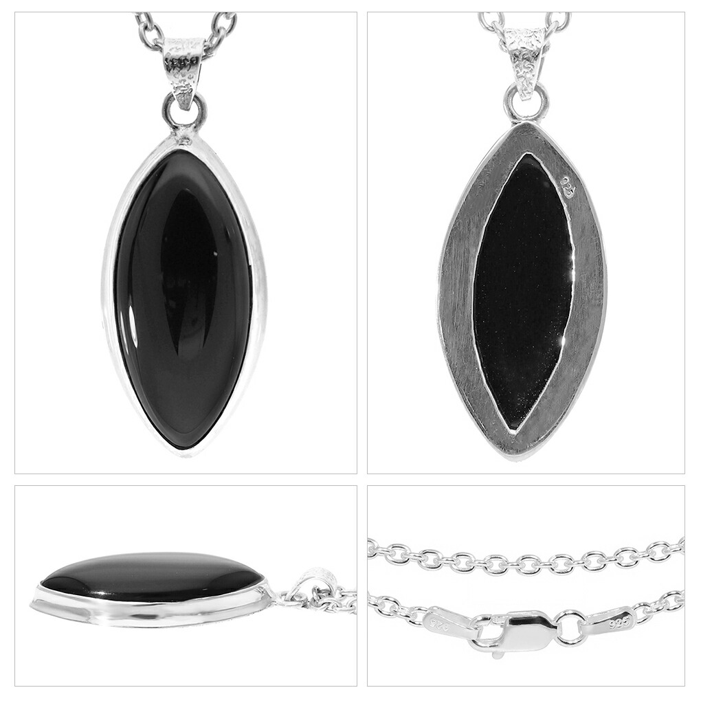 未使用 天然石オニキスネックレス　魔除パワーストーン オニキス シルバー ネックレス ペンダントトップ マーキス オニキス