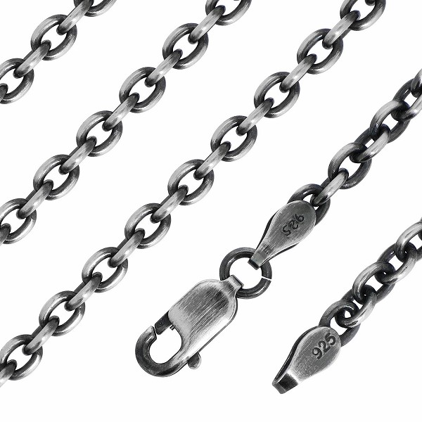 いぶし あずきチェーン シルバーチェーン 幅約2.8mm 55cm ネックレス チェーン のみ シルバー 925 ネックレスチェーン チェーンネックレス 鎖 小豆 爆買の画像
