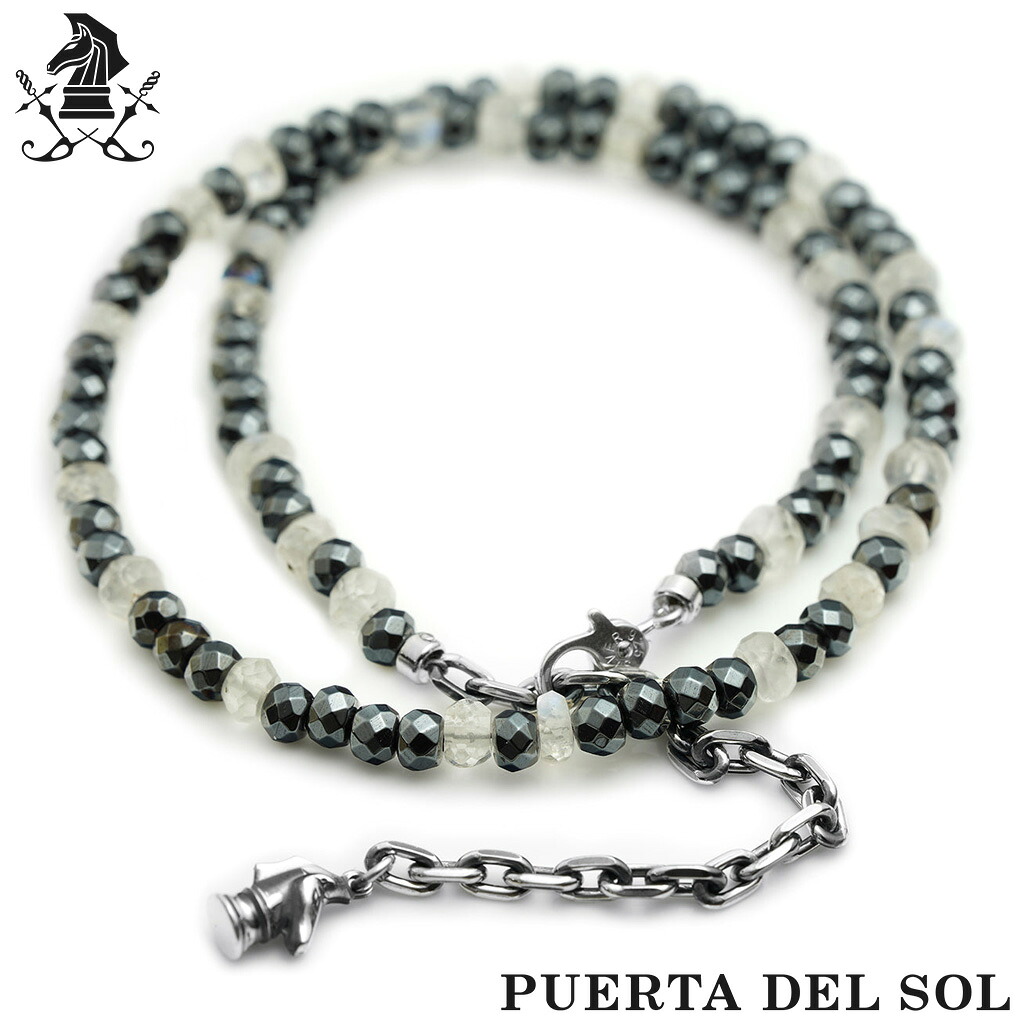 PUERTA DEL SOL ヘマタイト ムーンストーン ビーズ ストーン シルバー ブレスレット メンズ レディース 天然石 パワーストーン カット 腕輪 ブレス