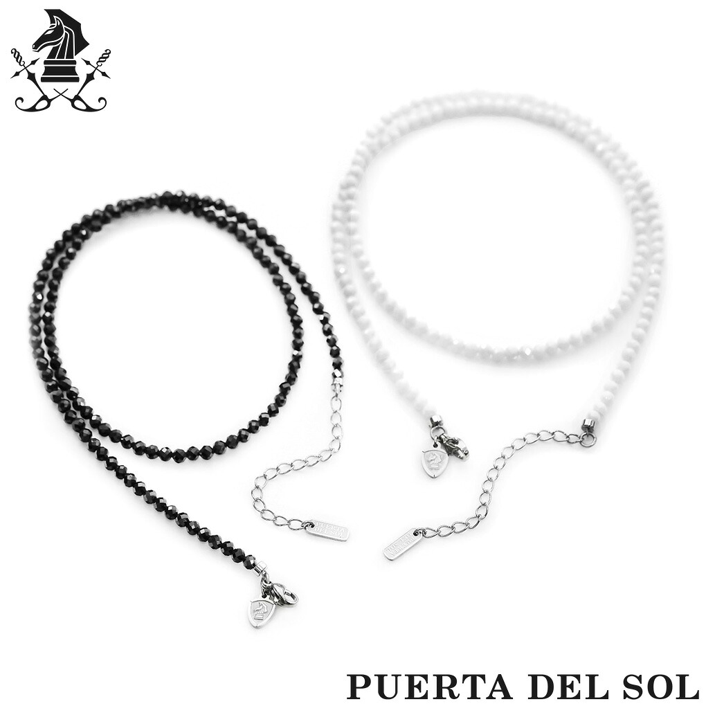 PUERTA DEL SOL ジルコニア ワイヤーネックレス ブラック ホワイト ステンレス ネックレス ペンダント メンズ レディース 黒 白 シンプル ブランド