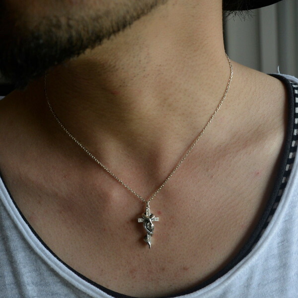 PUERTA DEL SOL ダイヤモンド ミニマム クロス スネーク コンビ ネックレス(チェーン付き) シルバー950 ユニセックス シルバーアクセサリー 銀 SV950 爆買の画像