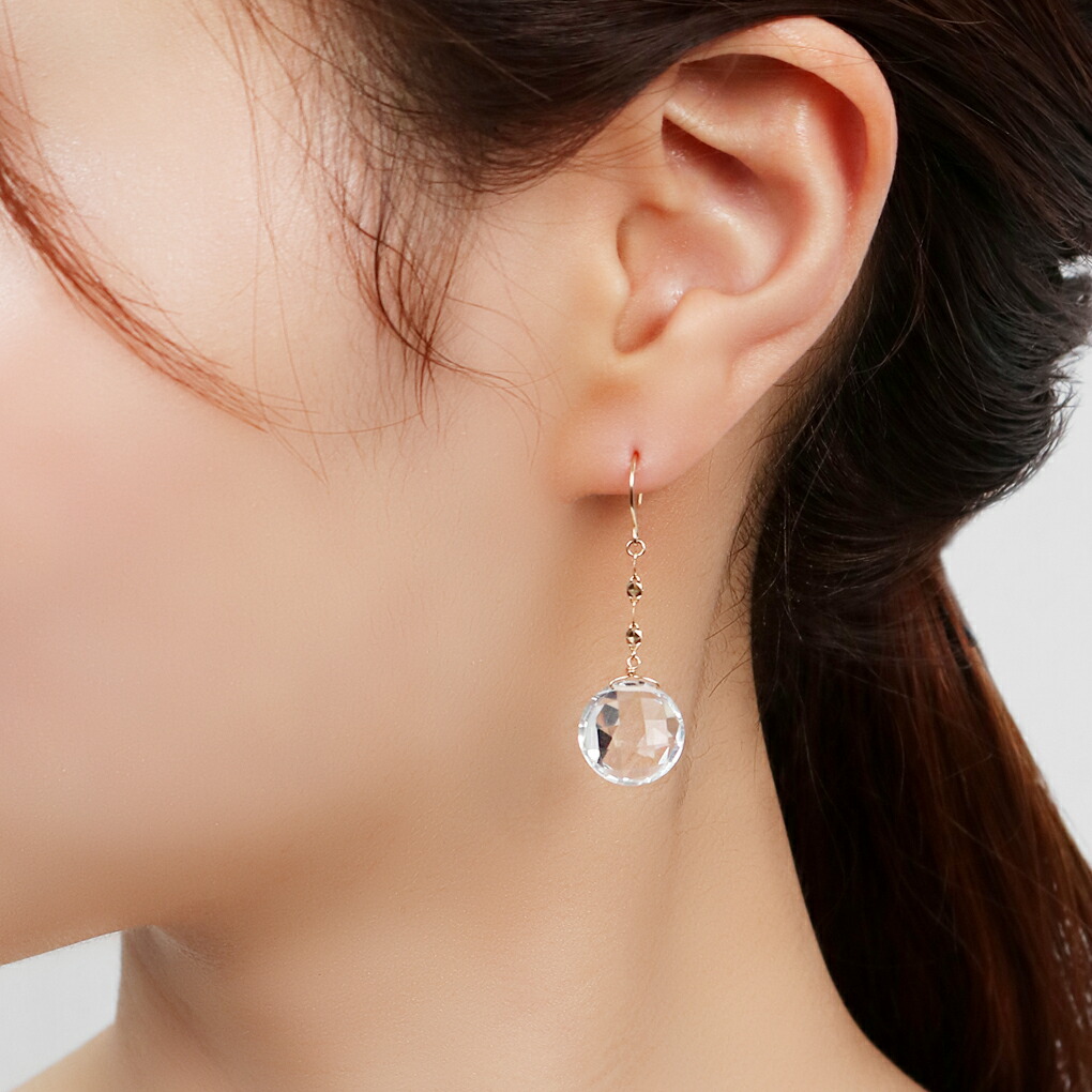 Irise coffret K10 ゴールド ラウンド クォーツ ロングピアス ピアス 
