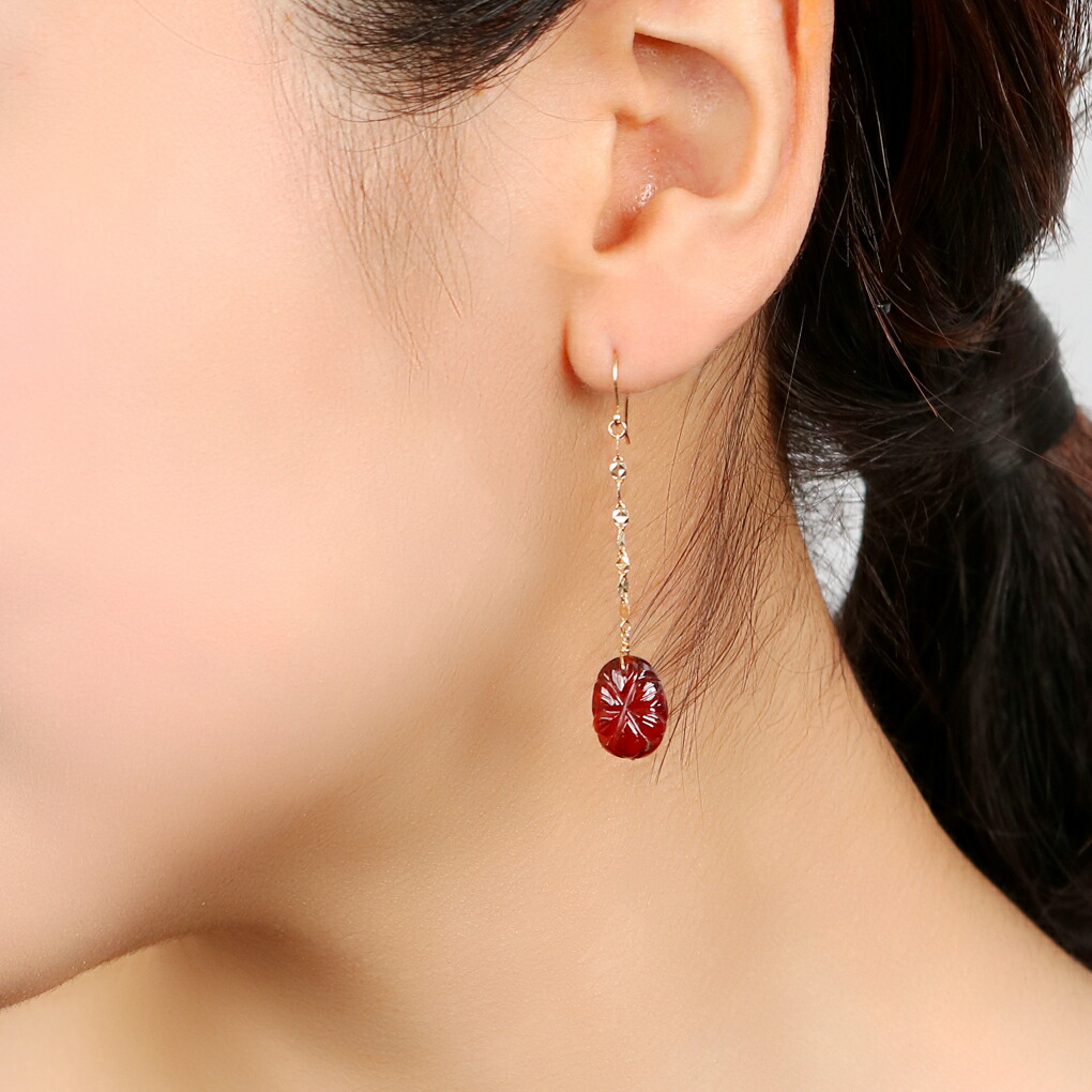 Irise coffret K10 ゴールド ガーネット ドロップ ピアス 2P 両耳用