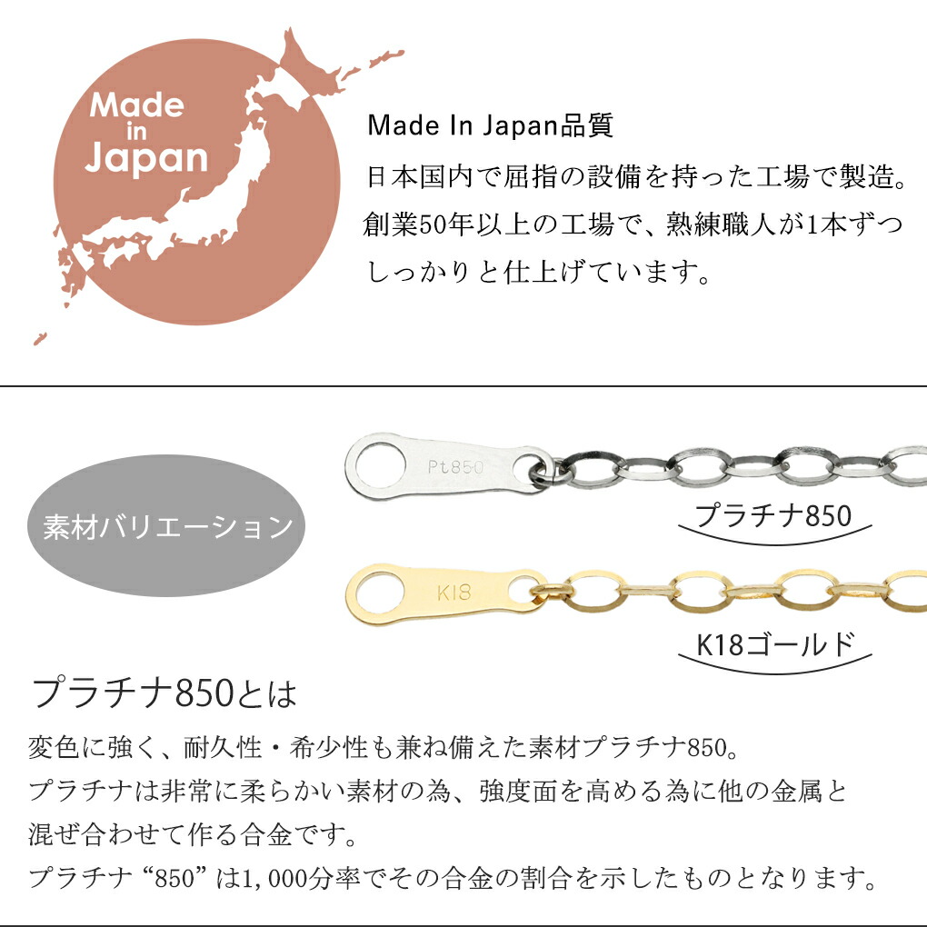 日本製 プラチナ850 幅2.3mm 三角線 あずきチェーン 40cm ネックレス