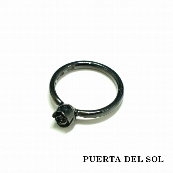 PUERTA DEL SOL 薔薇 バラ ローズ リング(7号〜23号) ブラック シルバー950 チタンコーティング ユニセックス シルバーアクセサリー 銀 SV950 爆買