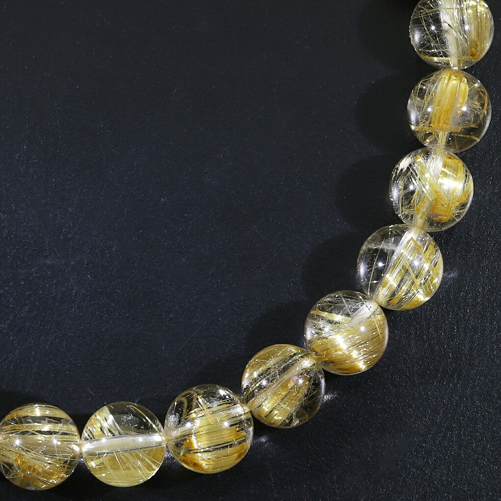 ゴールドルチルクォーツ ブレスレット 8mm 19cm メンズ L レディース