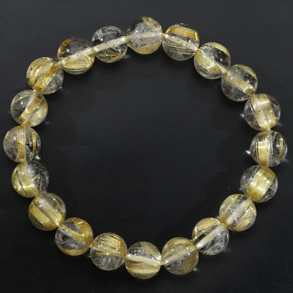 ゴールドルチルクォーツ ブレスレット 9.8mm 17.5cm メンズ M