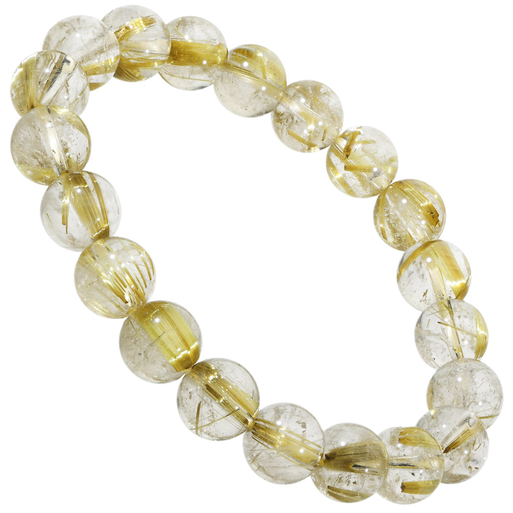 ゴールドルチルクォーツ ブレスレット 9.8mm 17.5cm メンズ M