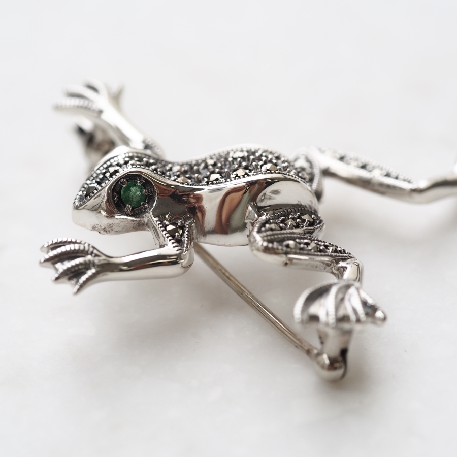 ROKUZAN エメラルド カエル ブローチ ピンブローチ シルバー925 マーカ