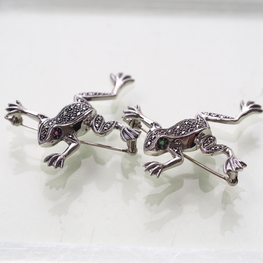 ROKUZAN エメラルド カエル ブローチ ピンブローチ シルバー925 マーカ