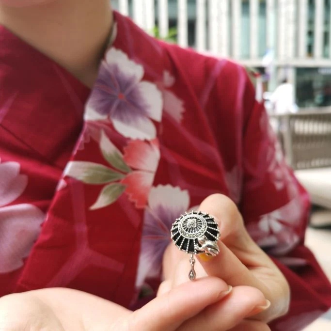 ROKUZAN 和傘に蛙 ブローチ ペンダントトップ (チェーンなし) ネックレス ペンダント トップ ヘッド シルバー925 オニキス マーカサイト 爆買_5