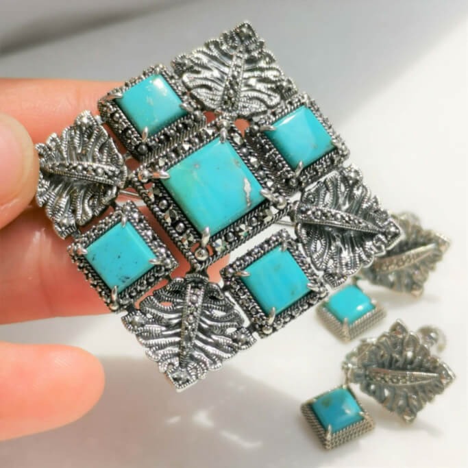 ROKUZAN ターコイズ スクエア ブローチ ペンダントトップ (チェーン