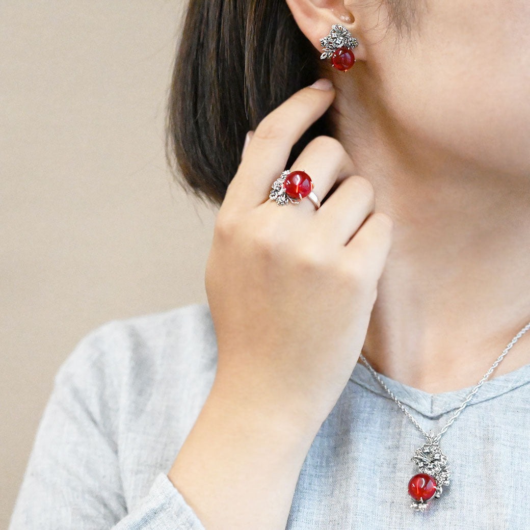 ROKUZAN レッドアンバー ハイビスカス ピアス イヤリング 選べる 2P 両
