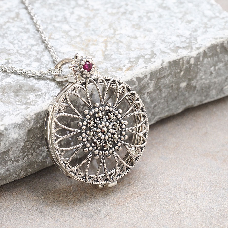 ROKUZAN フラワー サンフラワー ルーペ ペンダント ペンダントトップ ネックレス トップ ヘッド Sun Flower 向日葵 ヒマワリ シルバー925 ルビー 爆買の画像