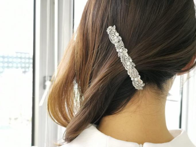 ROKUZAN パール マルカジット 花飾り ヘアクリップ バレッタ 髪飾り