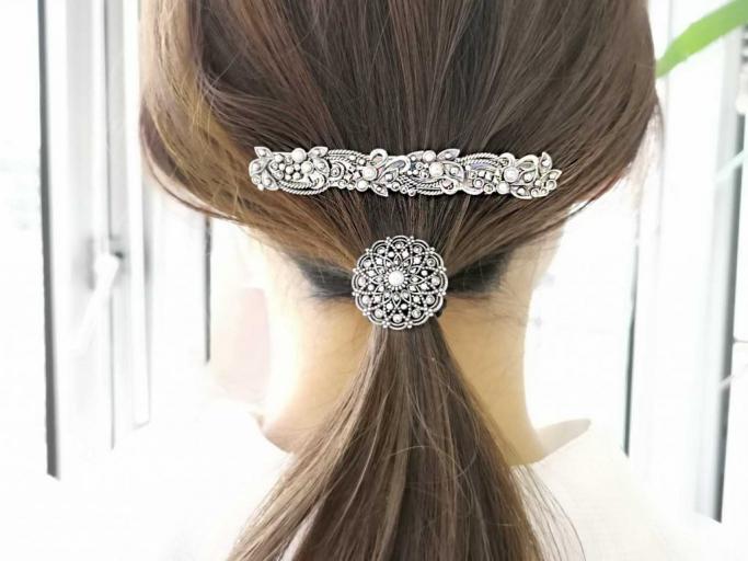 ROKUZAN パール マルカジット 花飾り ヘアクリップ バレッタ 髪飾り