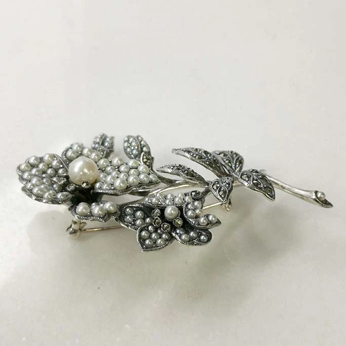 ROKUZAN パール マルカジット フラワー ブローチ ペンダントトップ (チェーンなし) ネックレス ペンダント トップ ヘッド シルバー925 マーカサイト 爆買の画像