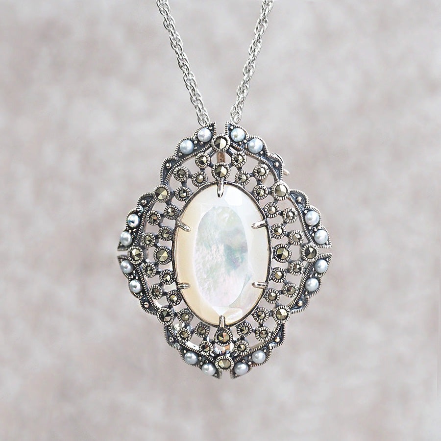 ROKUZAN 白蝶貝 シードパール アンティークレース ブローチ ペンダント