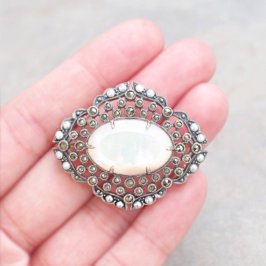 ROKUZAN 白蝶貝 シードパール アンティークレース ブローチ ペンダント