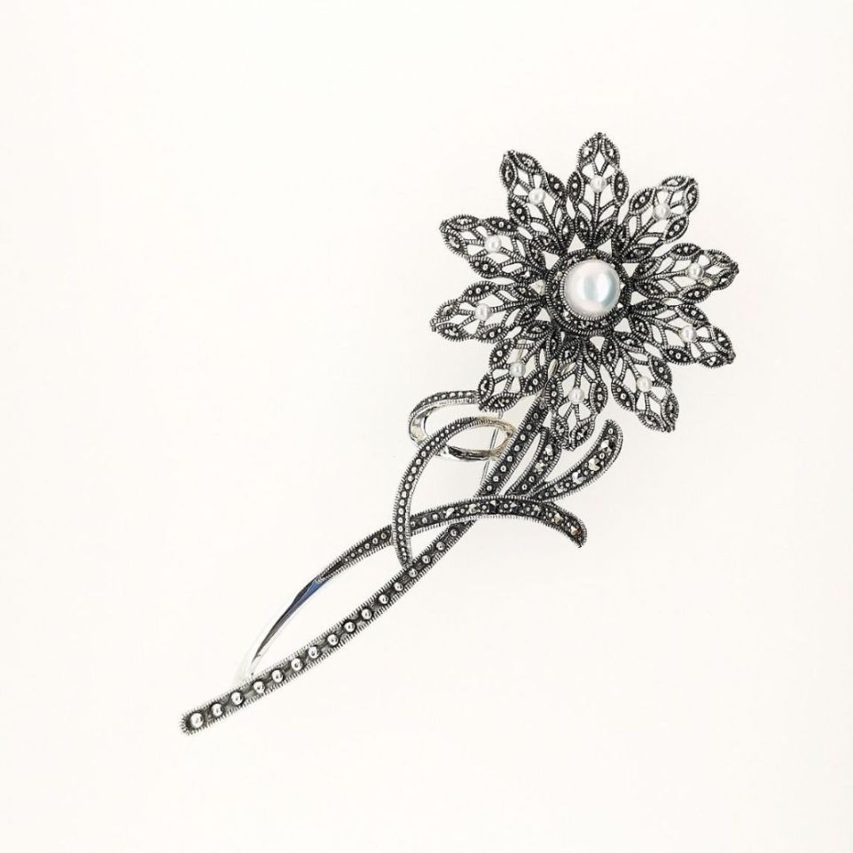 ROKUZAN 淡水パール シードパール 一輪の花 ブローチ ペンダントトップ (チェーンなし) ネックレス ペンダント トップ ヘッド シルバー925 爆買