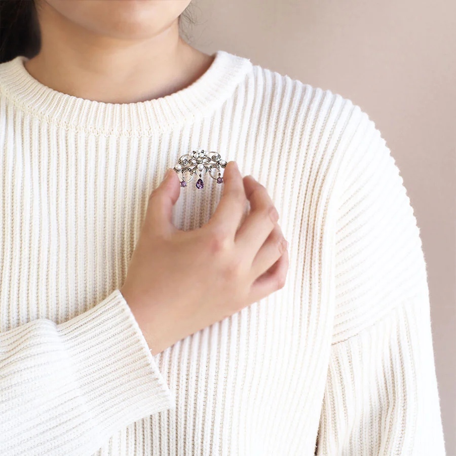 ROKUZAN アメジスト パール クラシックシャンデリア ブローチ