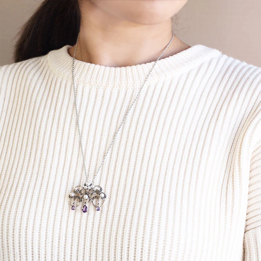 ROKUZAN アメジスト パール クラシックシャンデリア ブローチ