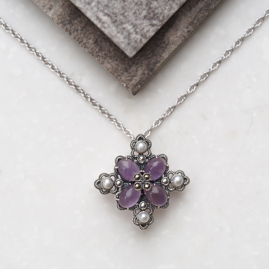 ROKUZAN アメジスト ブローチ ペンダントトップ (チェーンなし