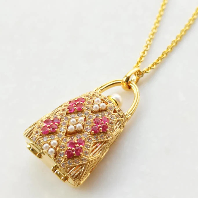 ROKUZAN ルビー ハンドバッグ 金 ロケットペンダント (チェーンなし) ペンダント ペンダントトップ ネックレス トップ ヘッド シルバー925 爆買の画像