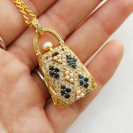 ROKUZAN サファイア ハンドバッグ 金 ロケットペンダント (チェーンなし) ペンダント ペンダントトップ ネックレス トップ ヘッド シルバー925 爆買の画像