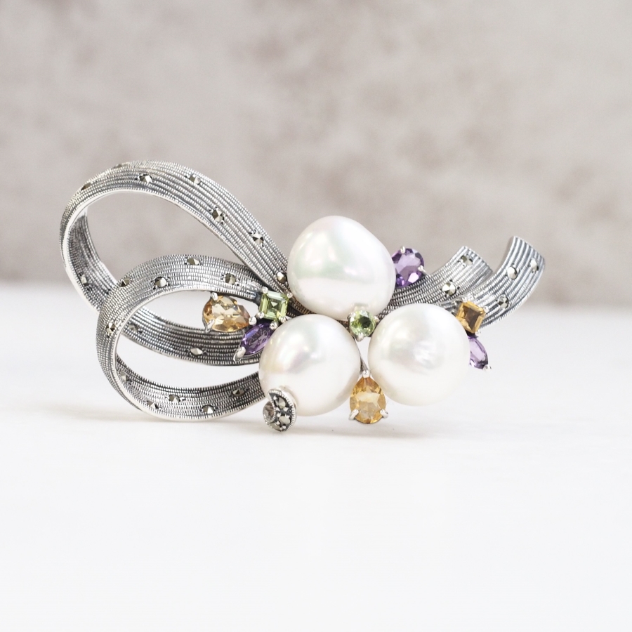 ROKUZAN ペリドット シトリン リボン ブローチ ペンダントトップ (チェーンなし) ネックレス ペンダント トップ ヘッド シルバー925 ペリドット 爆買