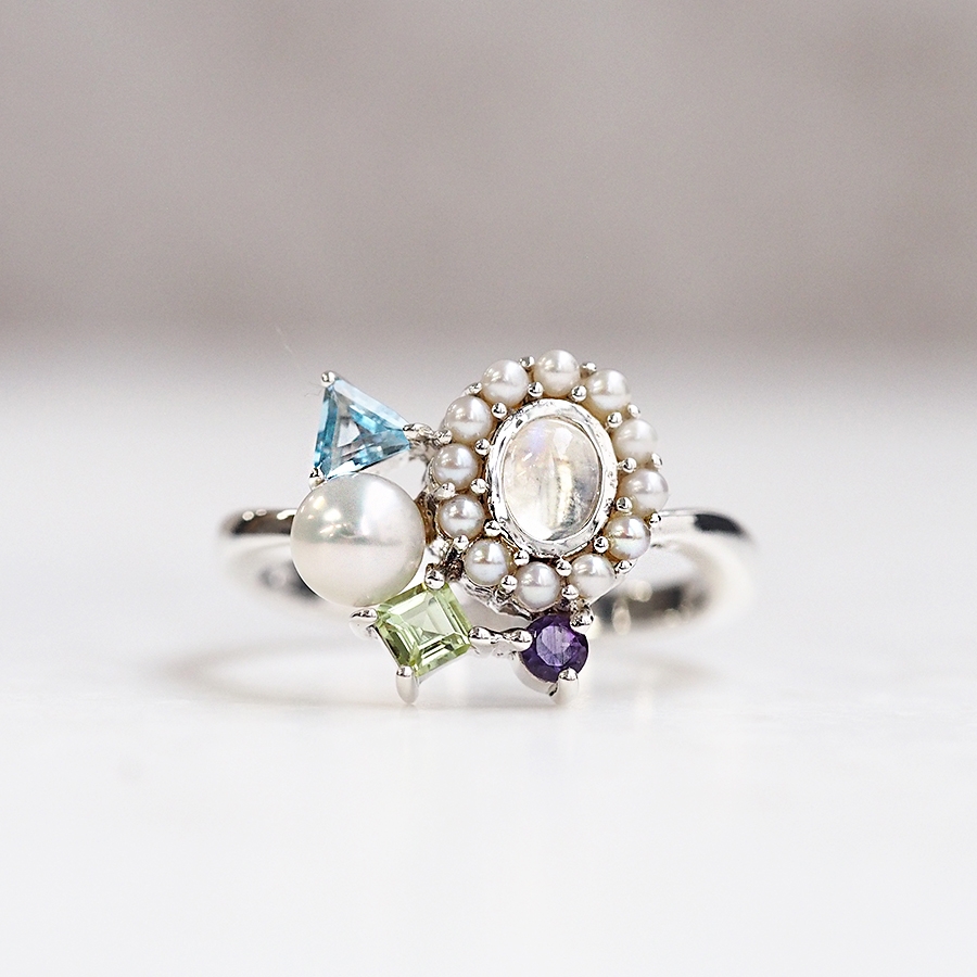 ROKUZAN カラーストーン バリアスシェイプ リング 指輪 11〜17号 シルバー925 ムーンストーン ペリドット アメジスト ブルートパーズ パール 真珠 爆買