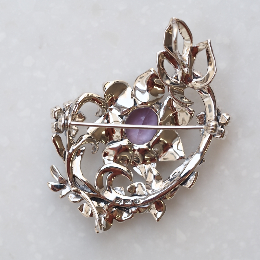 ROKUZAN アメジスト クレマチス ブローチ ペンダントトップ (チェーン