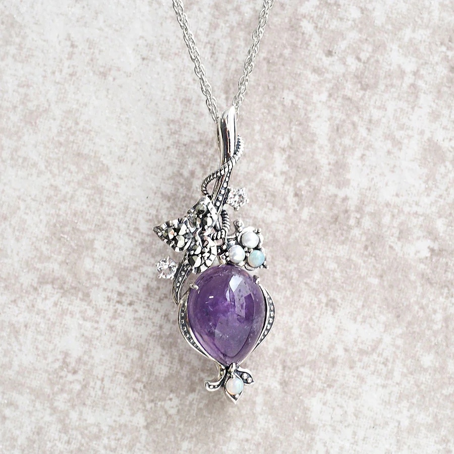 ロクザン SILVER925 アメジスト パール ペンダント ブローチ ROKUZAN