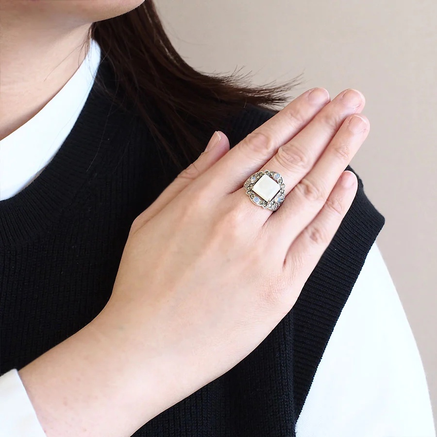 ROKUZAN 白蝶貝 オパール アールデコ リング 指輪 11〜17号 シルバー