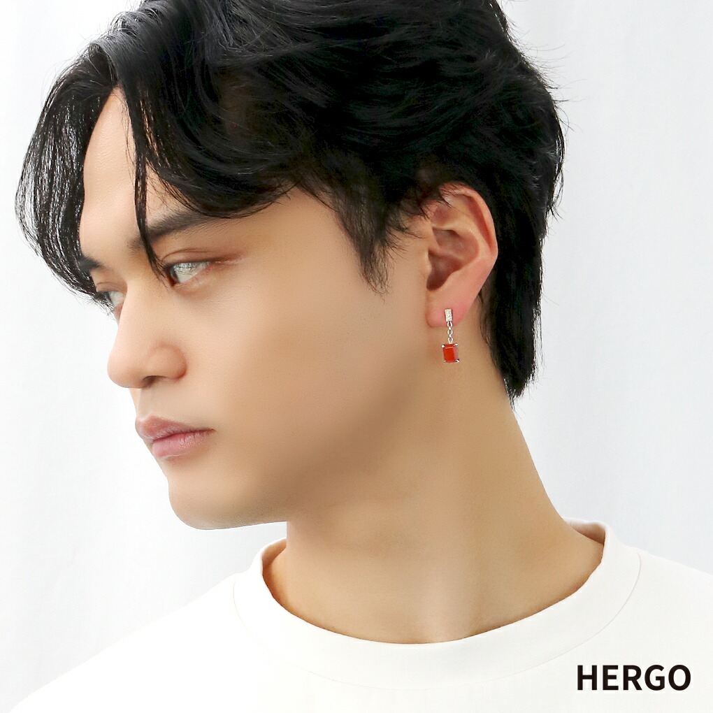 HERGO バゲットカット 一粒石 ピアス 1P 片耳用 シルバー 925 天然石