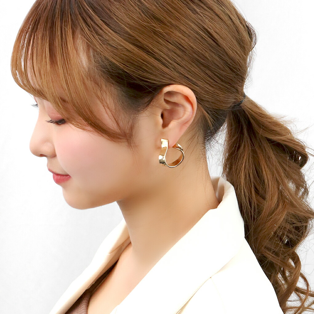 Losau 大振り ウェーブ リボン フープピアス イヤリング シルバー 925